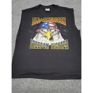 Vtg All American Freedom Fighter Shirt L Cut Off Sleeves Eagle Hanes Heavyweight